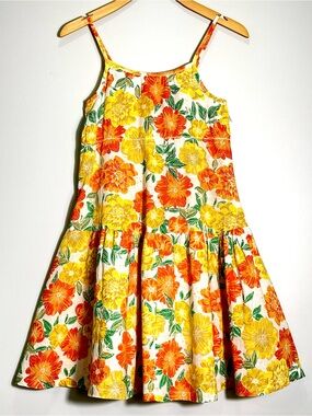 ZARA Kid's Linen Blend Sundress Orange Yellow Green Floral Print Size Girls 7